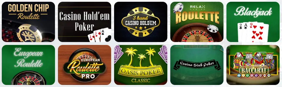 Jeux de table au Party Spinz Casino